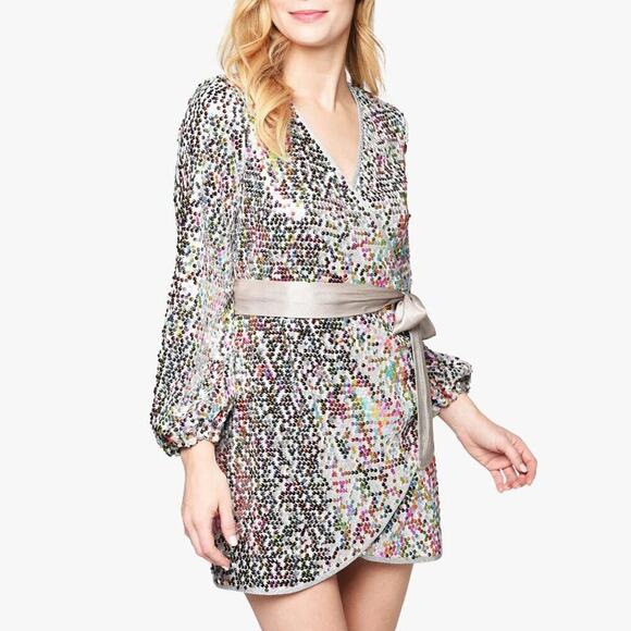 Saylor Val Multicolor Sequin Wrap Mini Dress Size XS - Picture 1 of 6